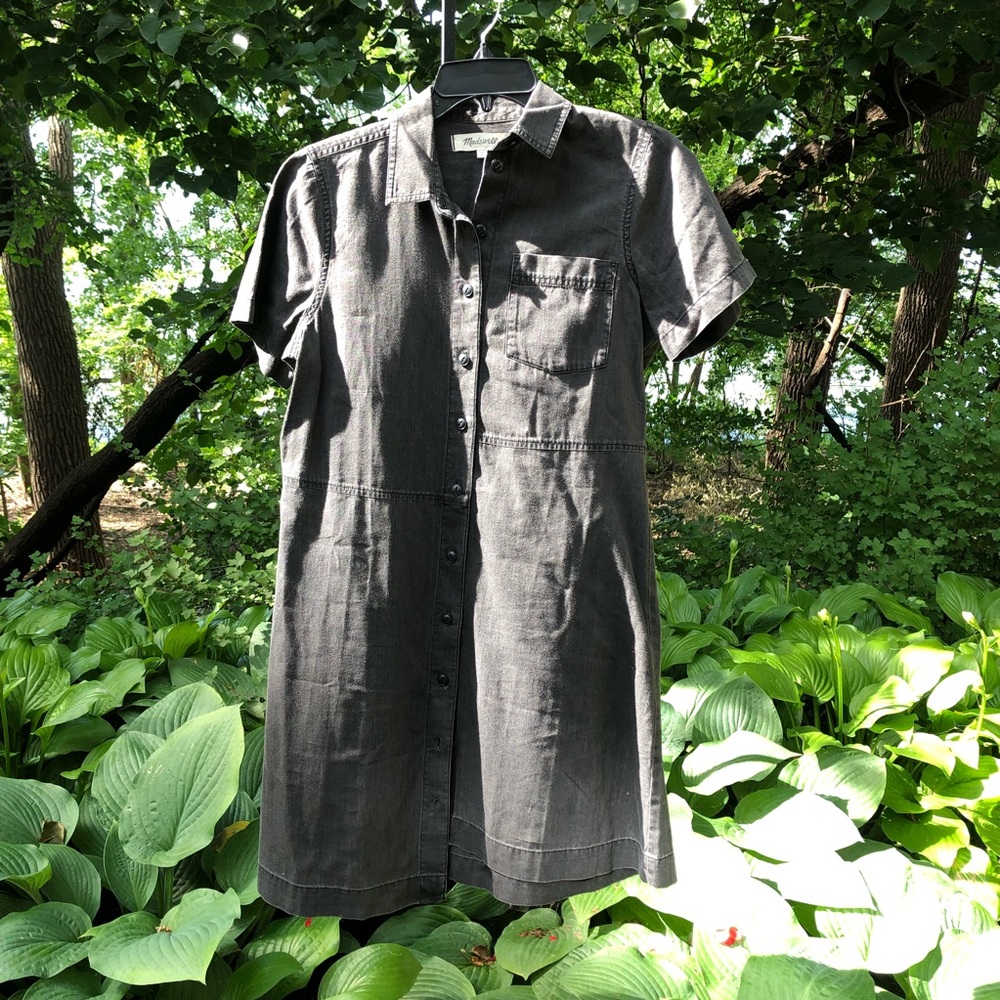 Madewell Denim Waisted Shirtdress in Dark Grey